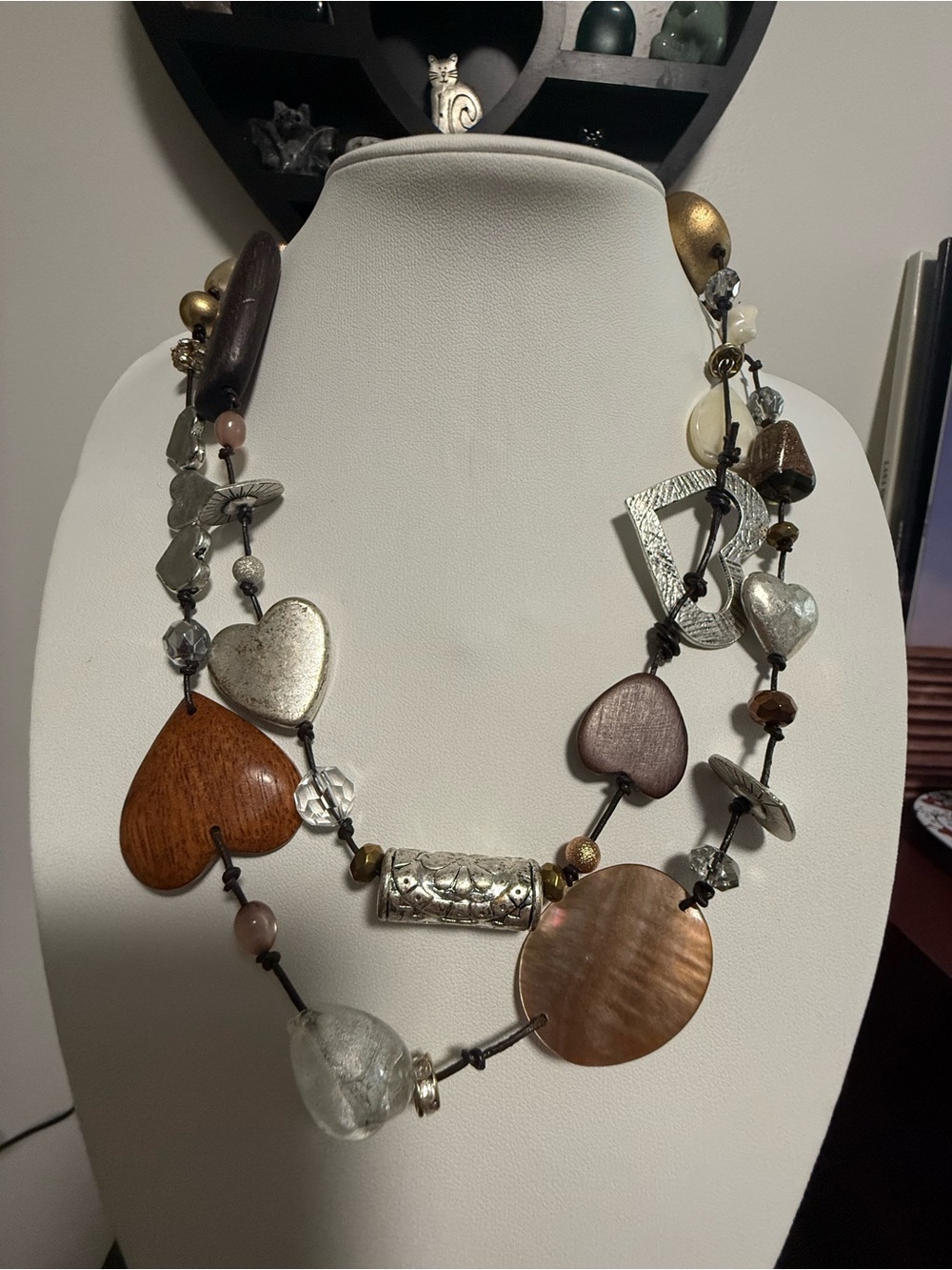 Coldwater Creek Brown and Silver Multi-Element Heart Necklace
